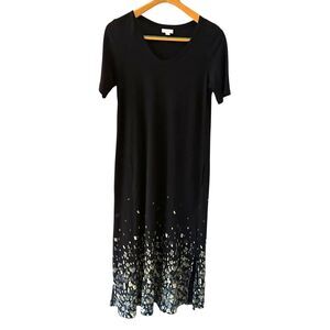 J. Jill Pure Jill Navy Blue Short Sleeve Stretch V-Neck Jersey Maxi Dress Size S